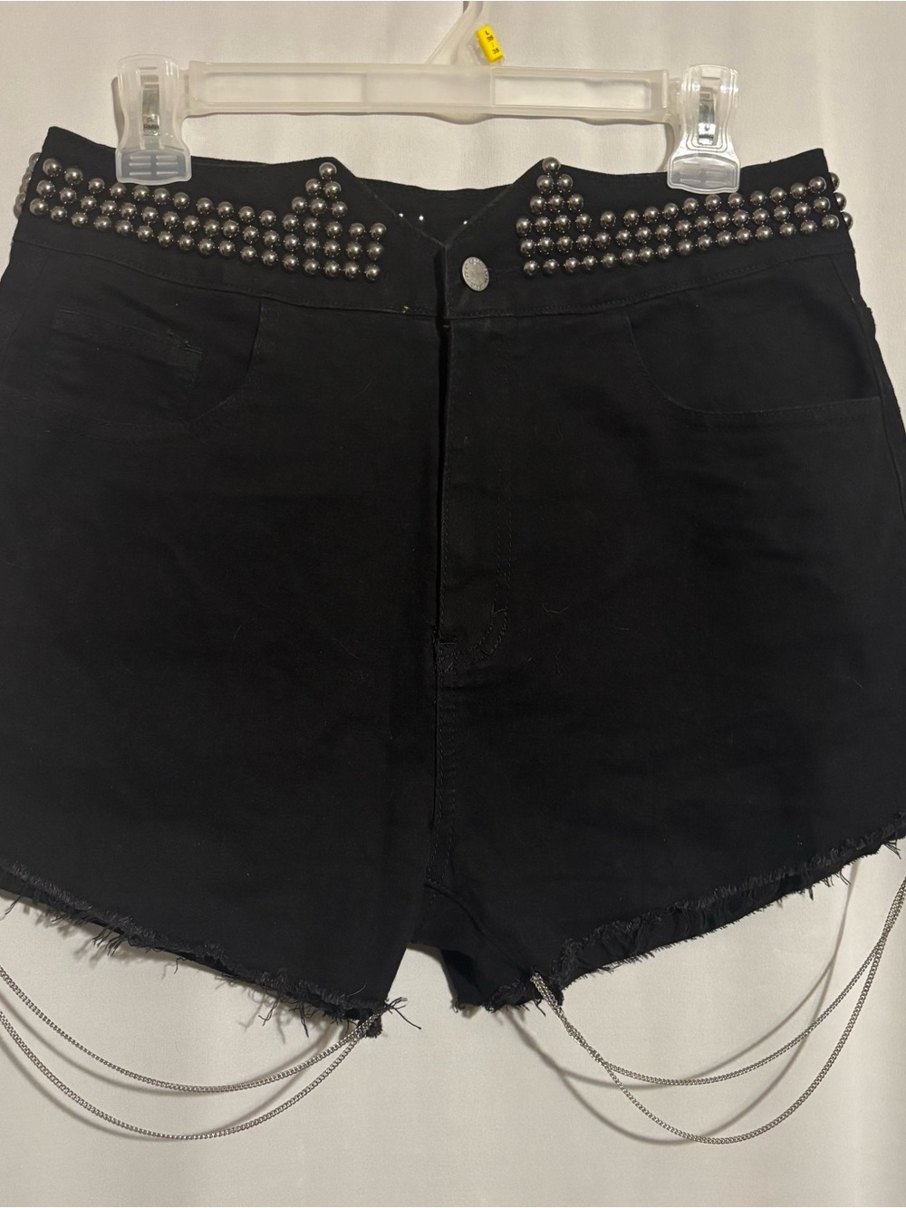 SHEIN size 30 Black Studded Waistline Denim Cut-off Shorts with Chain Trim NWT